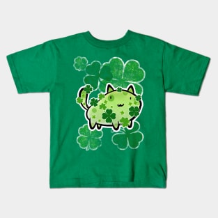 Green Clover Cat Kids T-Shirt